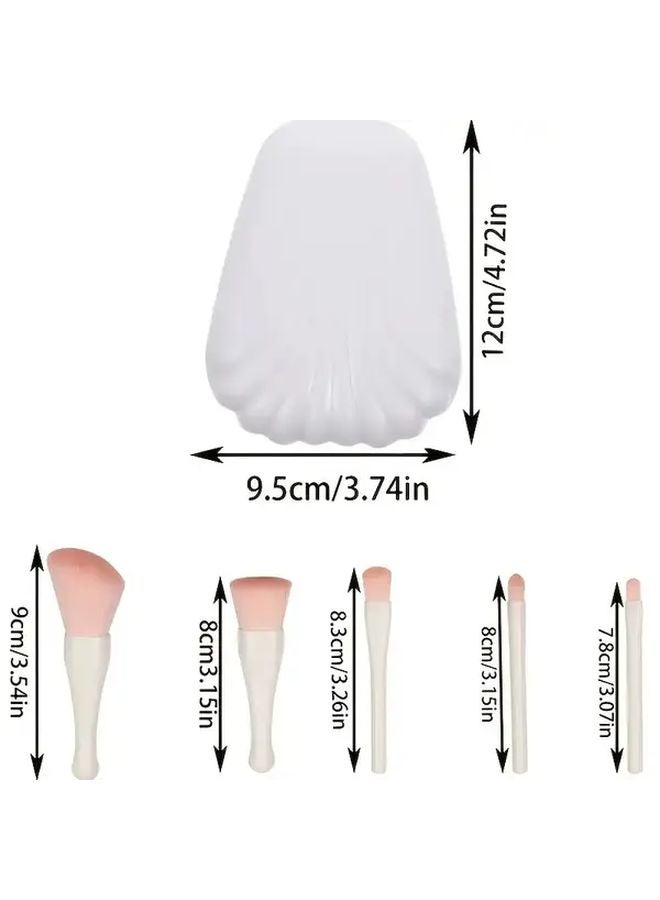 White Professional Makeup Brush Set With Mirror Storage Box 5pcs Nylon Brushes - Image 4